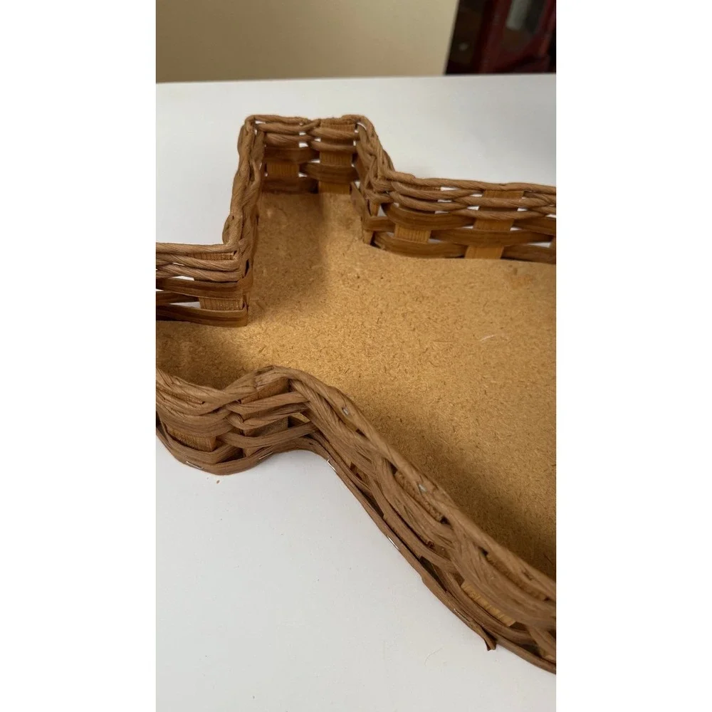 Vintage Texas Shaped Wicker Basket Cork‎ Bottom Vine Tique home decor